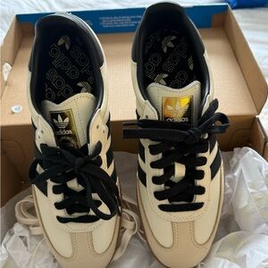 Adidas Black and Cream Classic Sneakers Sambas